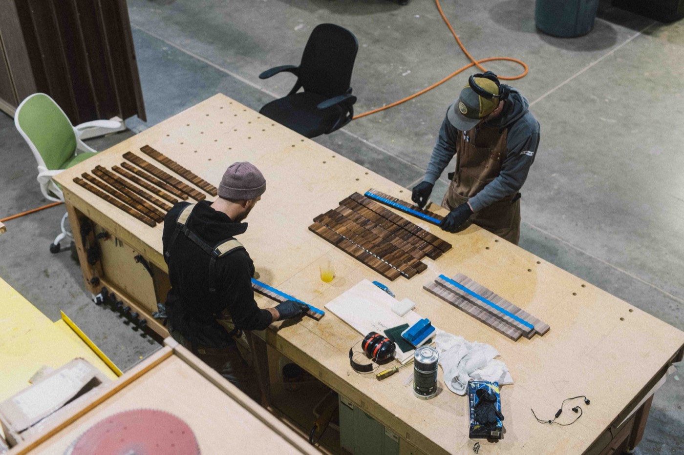 Overhead assembly of wood panels